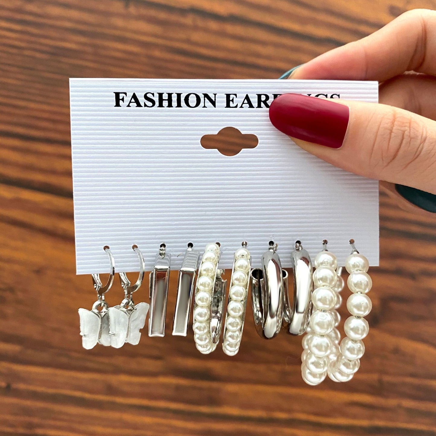 Women's Pearl Alloy Square Geometric Combination Earrings