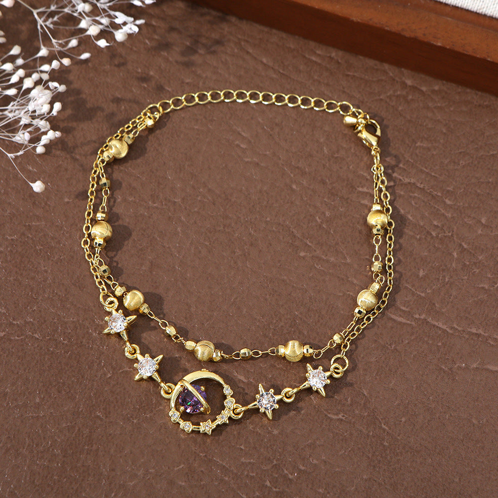 Women's Planet Elegant Stitching Star Moon Zircon Bracelets