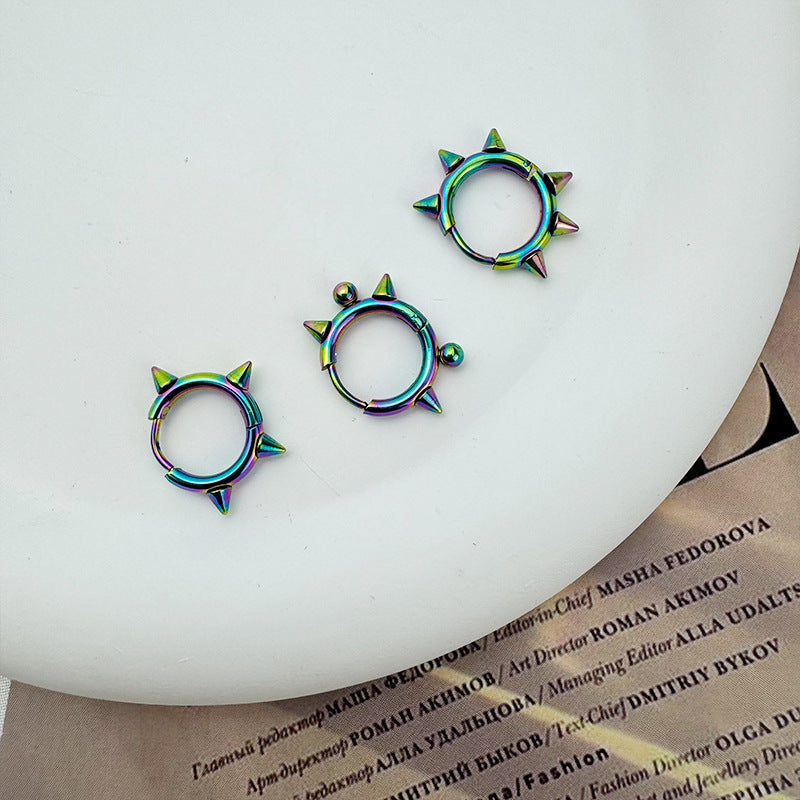 Steel Pointed Cone Clip Personality Punk Earrings