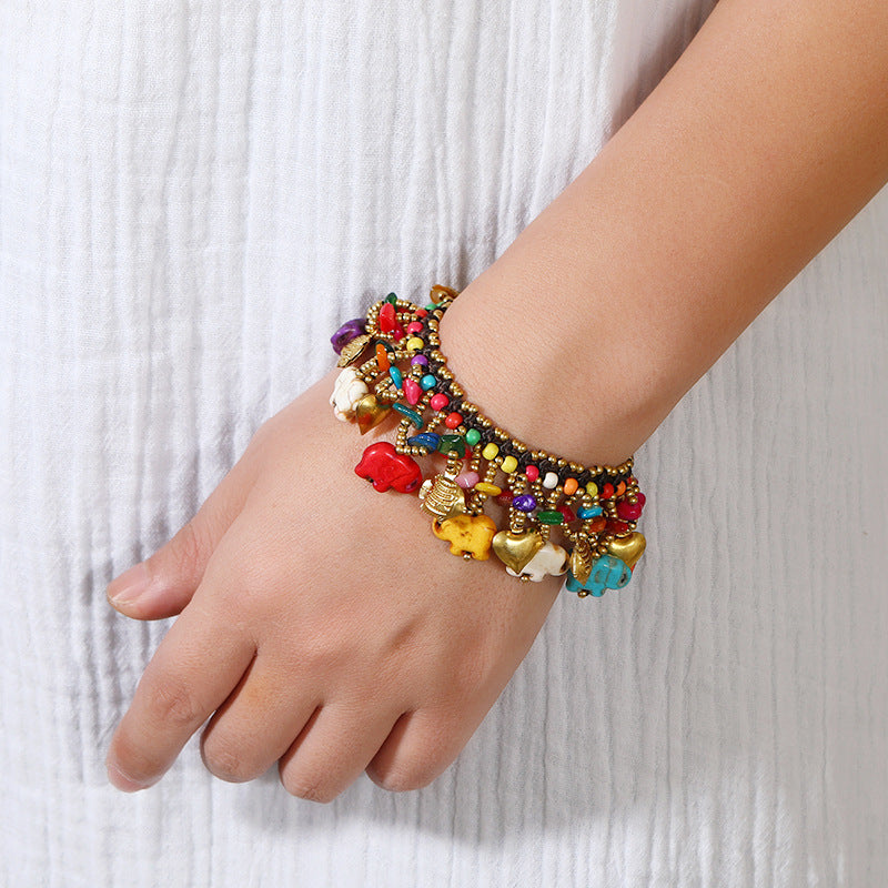 Women's National Style Small Elephant Bohemian Vacation Tibetan Exotic Carrying Bracelet