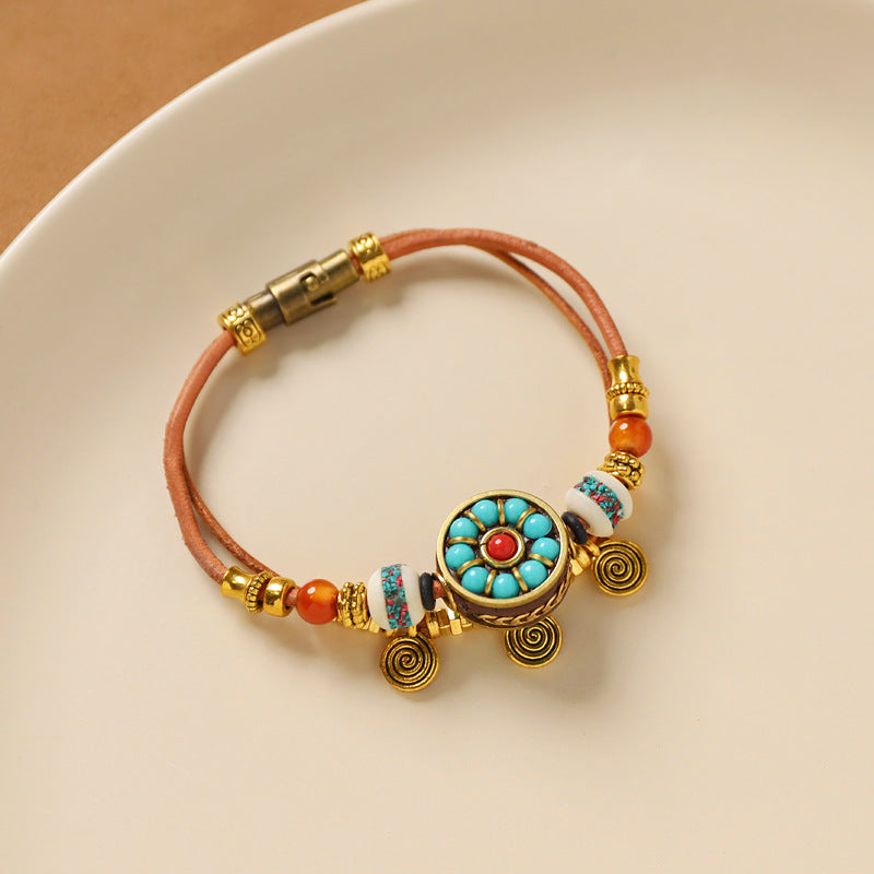 Nepal Vintage Cowhide Beaded Tibetan Ethnic Bracelet