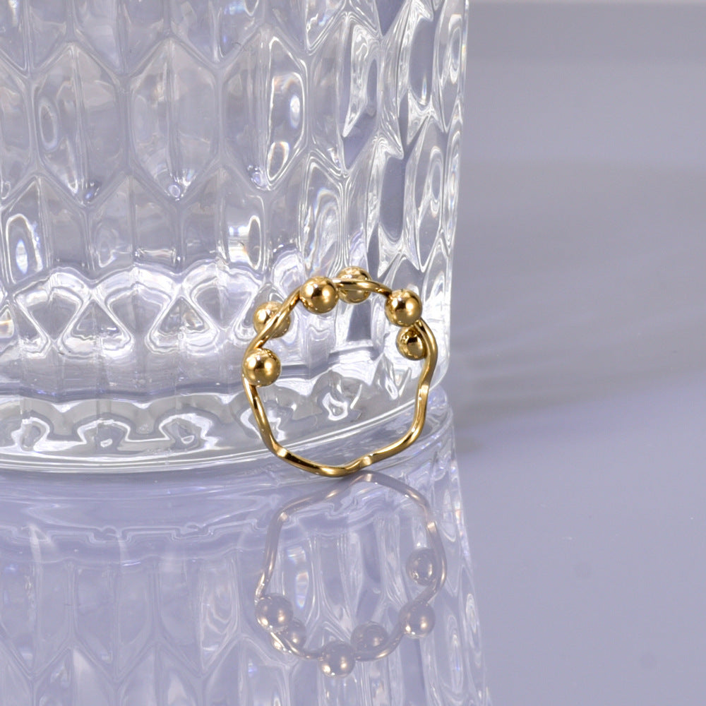 Steel Female Fashion Personality Design Wave Bead Temperament Ring