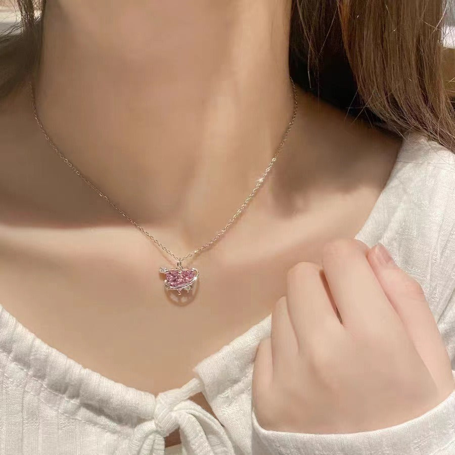 Heart Love Planet Female Light Luxury Minority Sweet Pink Necklaces