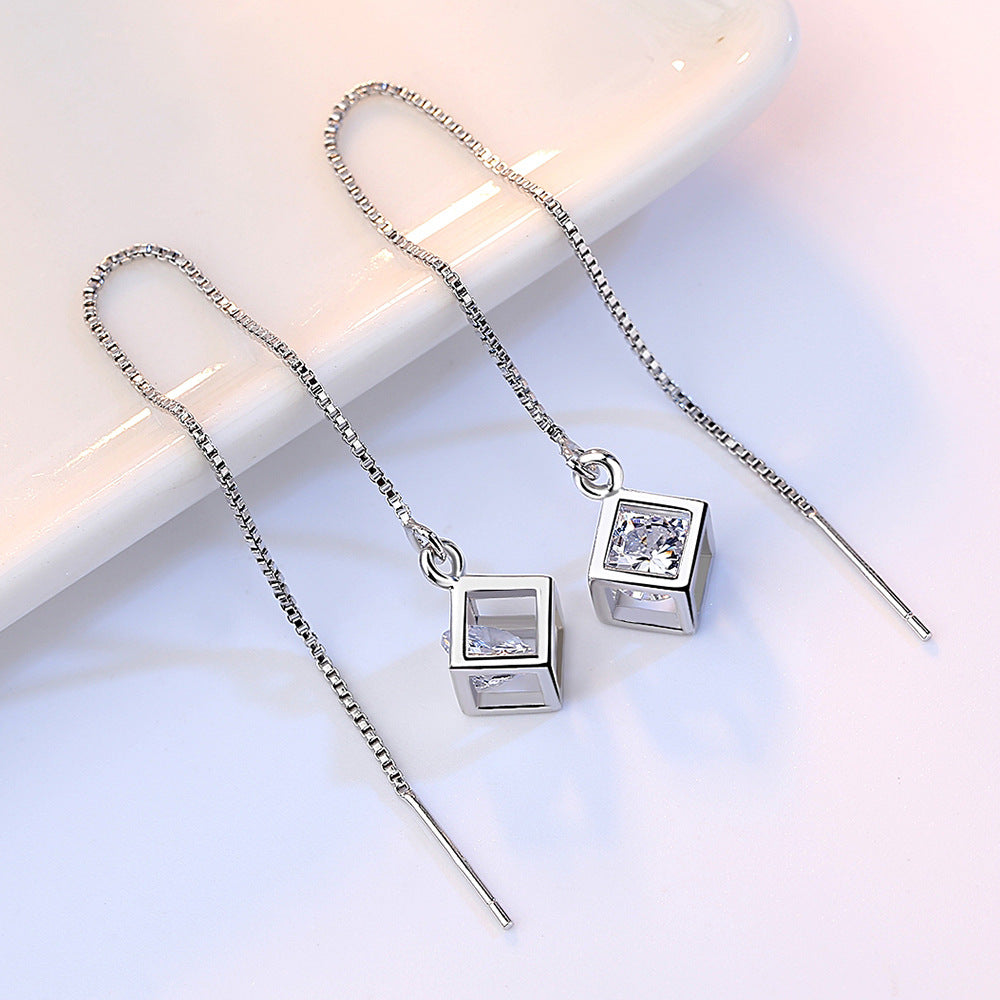 Chain Tassel Diamond Cube Long Fashion Simple Ear Line