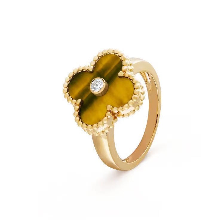 Gold High Version November's Clover Rose Natural Fritillary Full Diamond Rings
