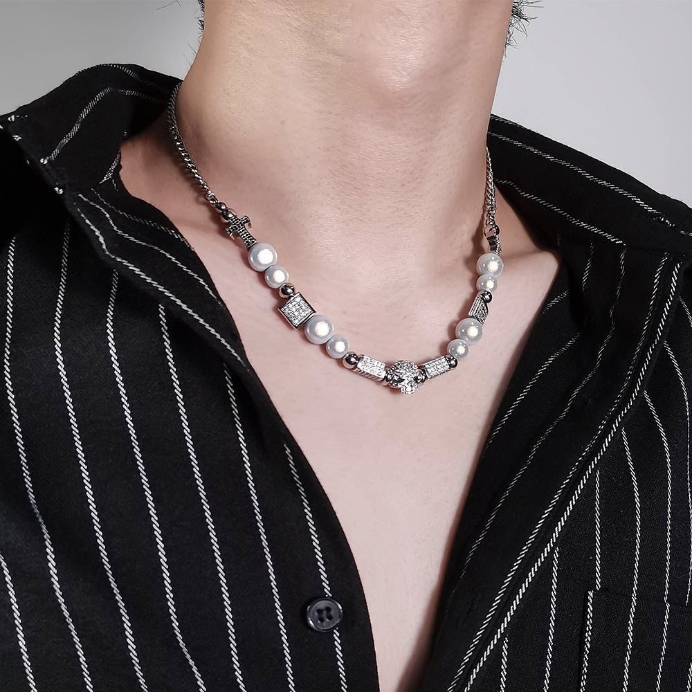 Men's Steel Pearl Trendy Hip Hop Stainless Necklaces
