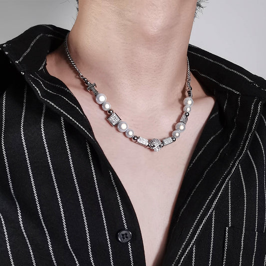 Men's Steel Pearl Trendy Hip Hop Stainless Necklaces