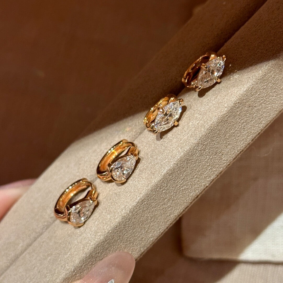 Star Ear Clip Drop-shaped Diamond Bezel Setting Stud Earrings