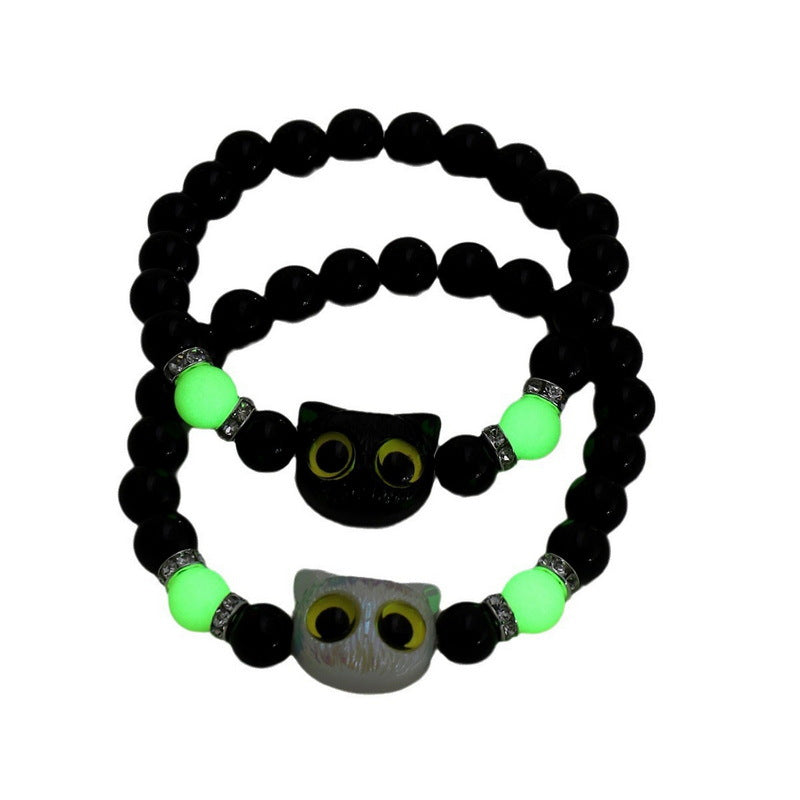 Luminous Cheese Kitty Black White Couple Gift Bracelets