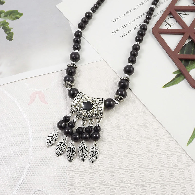 Retro Ethnic Style Crescent Leaf Tassel Forehead Exotic Necklace