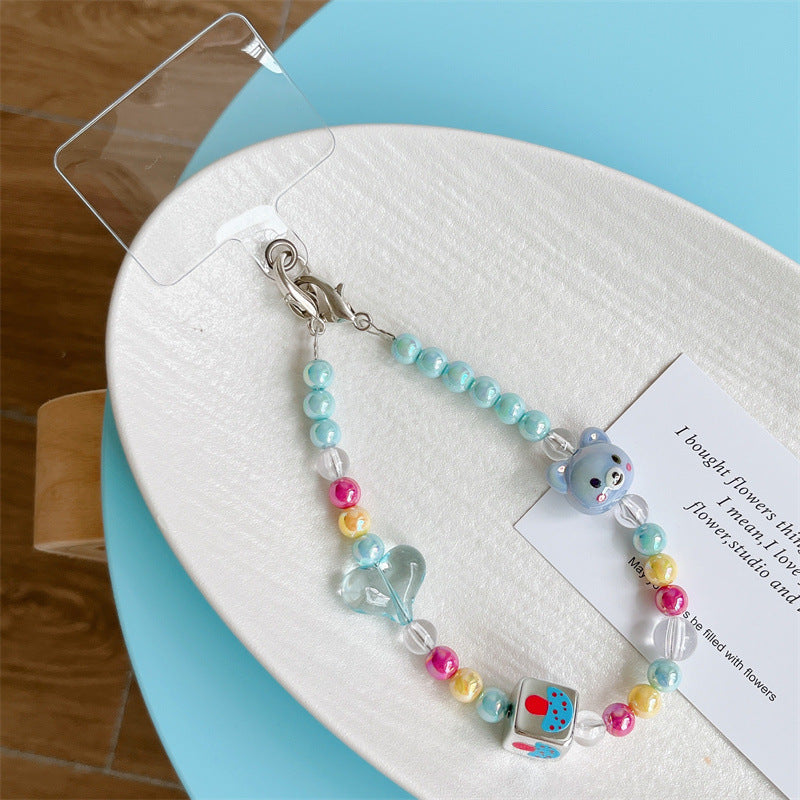 Women's Solid Beads Phone Case Handmade Lanyard Bracelet