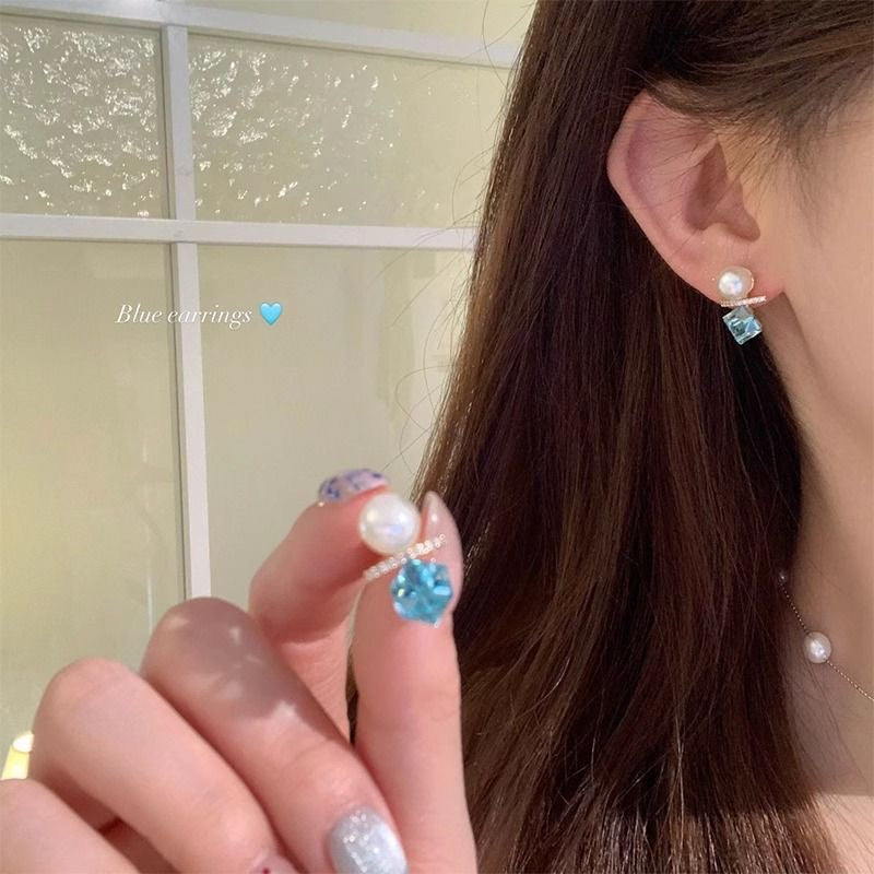 Bubble Ice Crushing Super Flash Blue Crystal Cube Sugar Female Rings