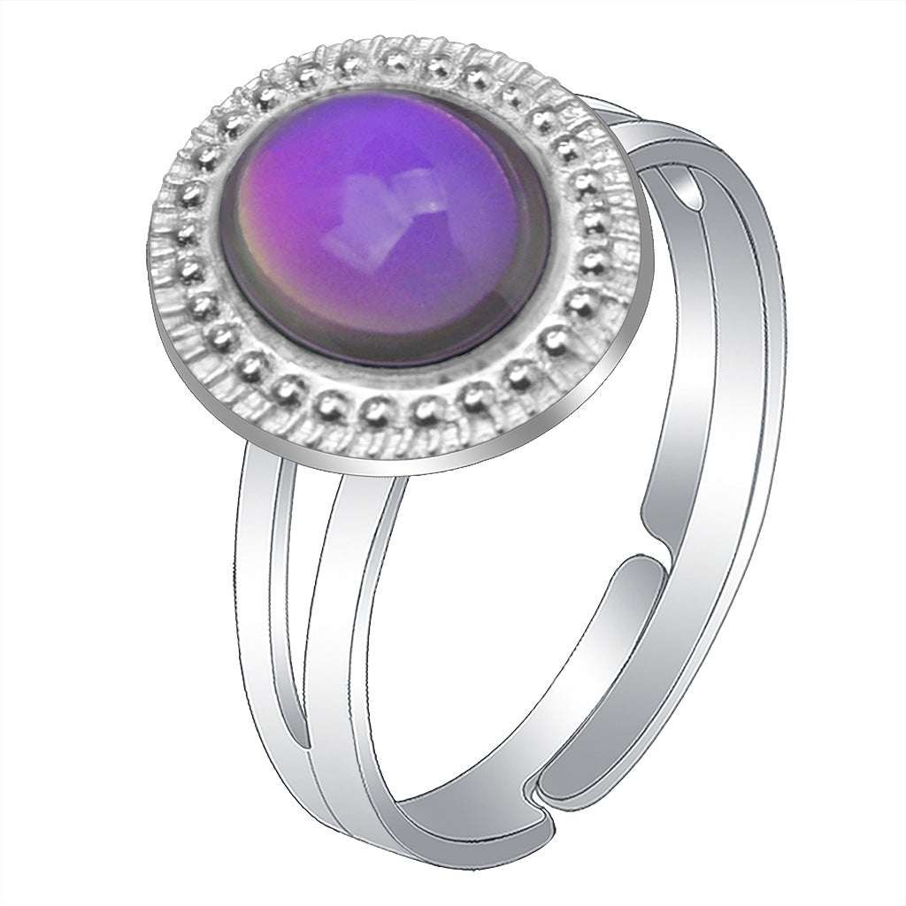 Women's Retro Oval Round Gem Temperature Change Adjustable Ring