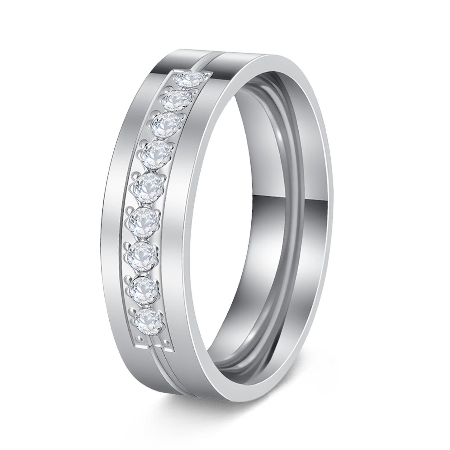 Stainless Steel Diamond Couple Zircon Bag Rings