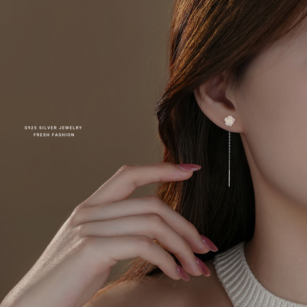 Women's White Rose Sterling Sier Light Luxury High-grade Sweet Ear Line
