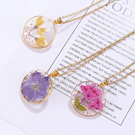 Dried Flower With Gold Foil Preserved Necklaces