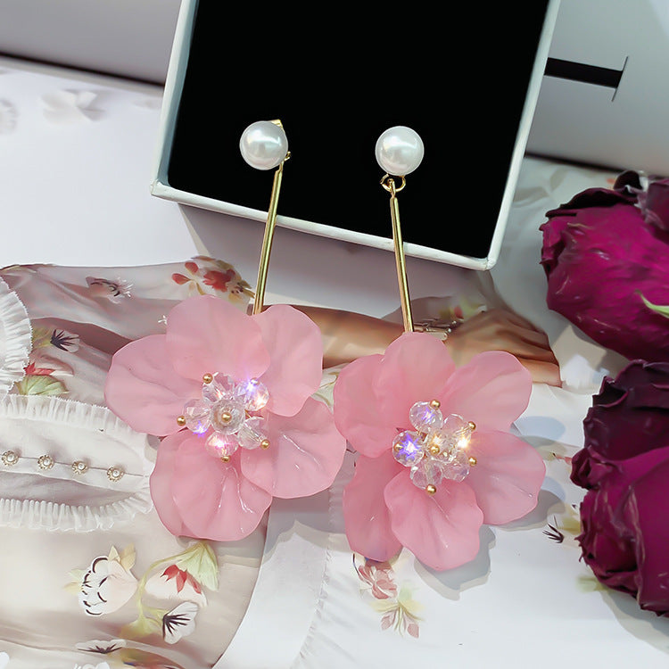 Sier Needle Fresh Sweet Flower Summer Vacation Earrings