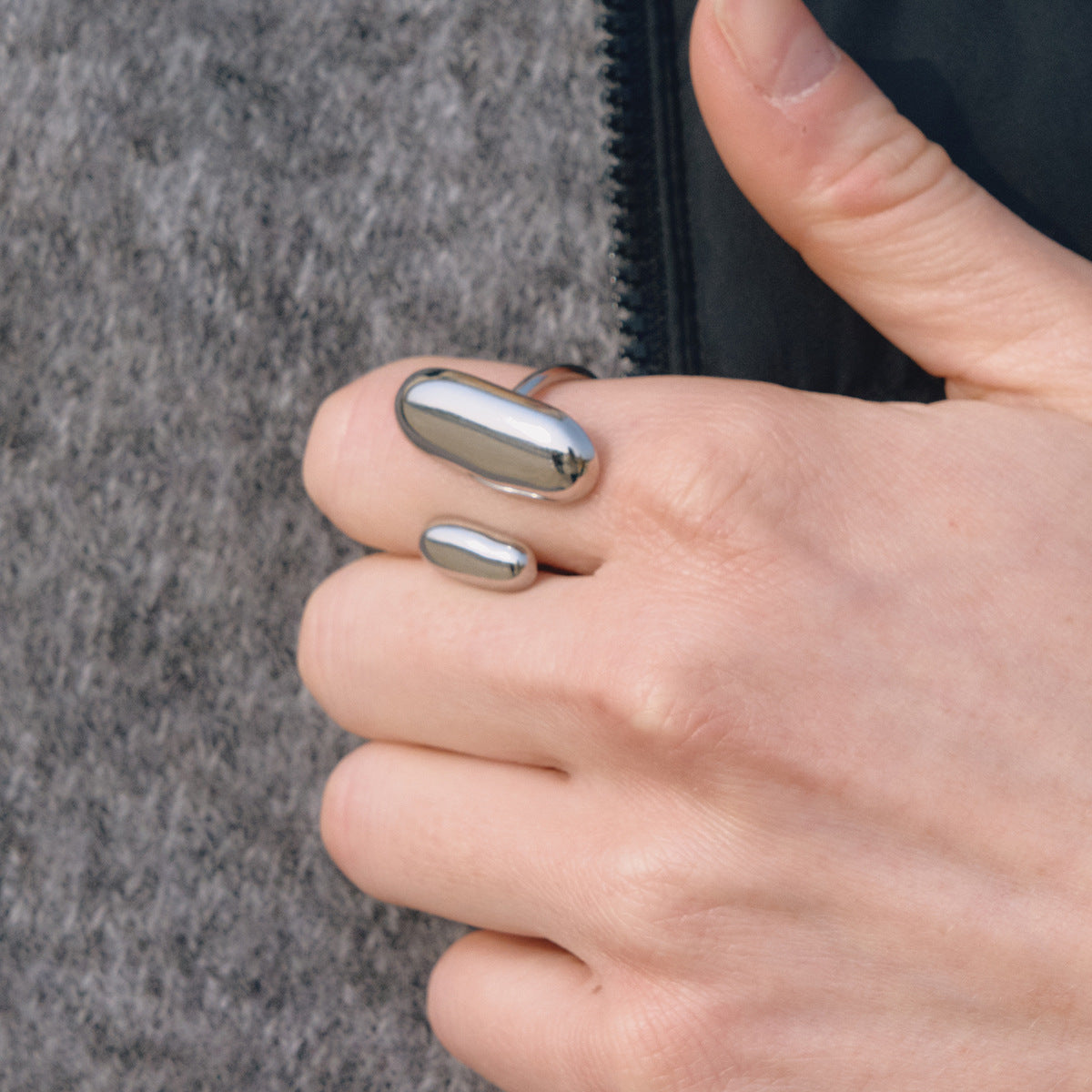Stainless Steel Glossy Oval Golden Bean Open Irregular With Ring