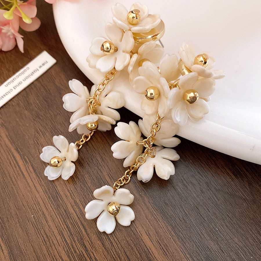 Acrylic Flower Tassel Super Fairy Mori Style Sweet Beautiful Light Earrings
