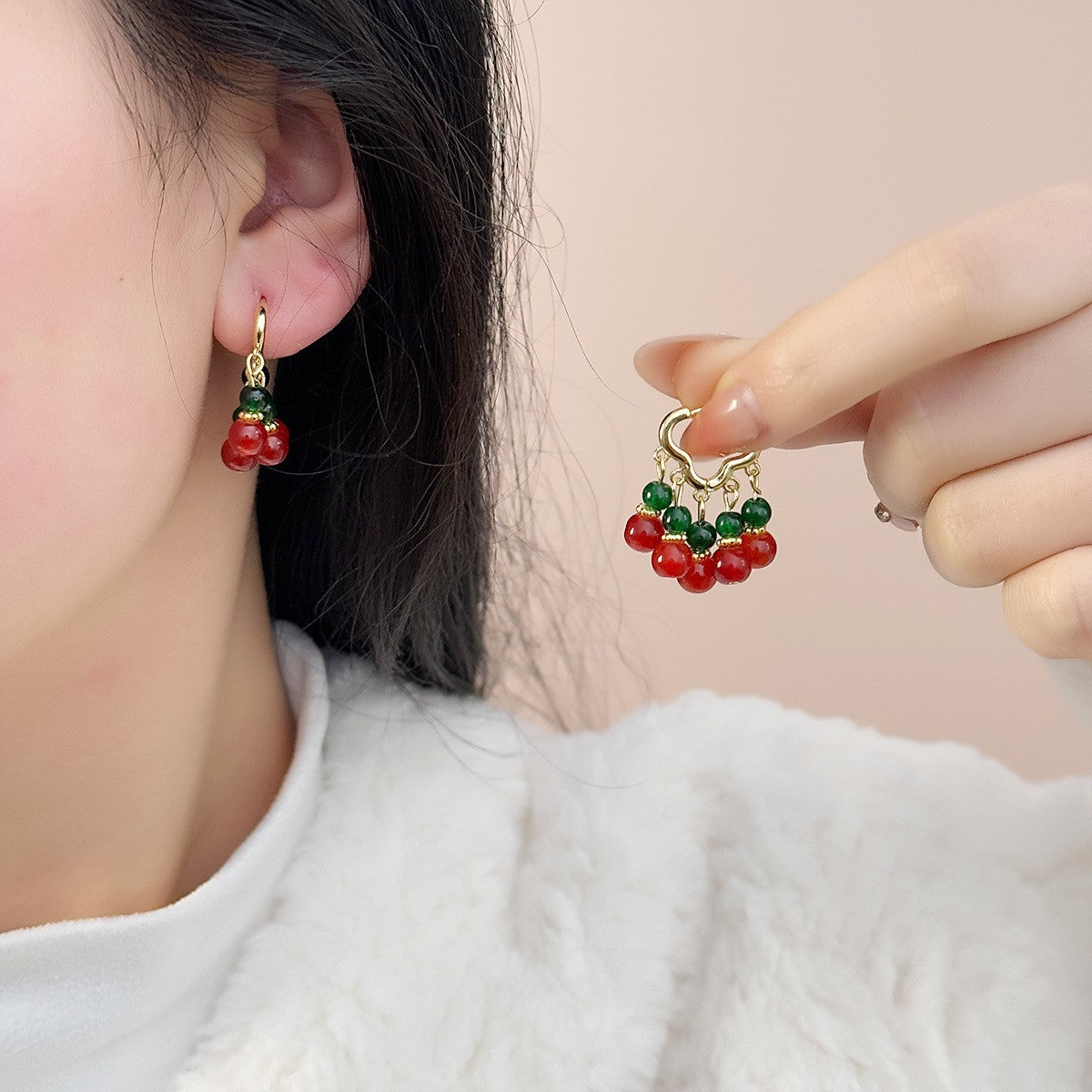 Chinese Red Elegant Retro Cheongsam Match White Earrings
