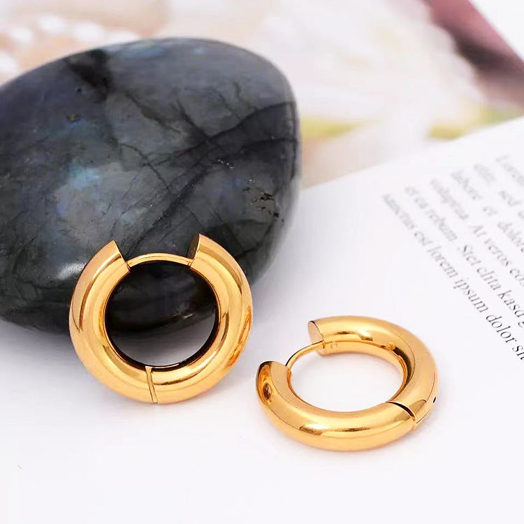 Women's Heavy Texture Round Stainless Steel Ear Clip Earrings