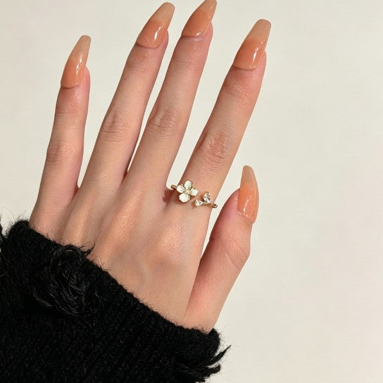 Dignified Flowers Female Sweet Pearl Zircon Versatile Opening Rings