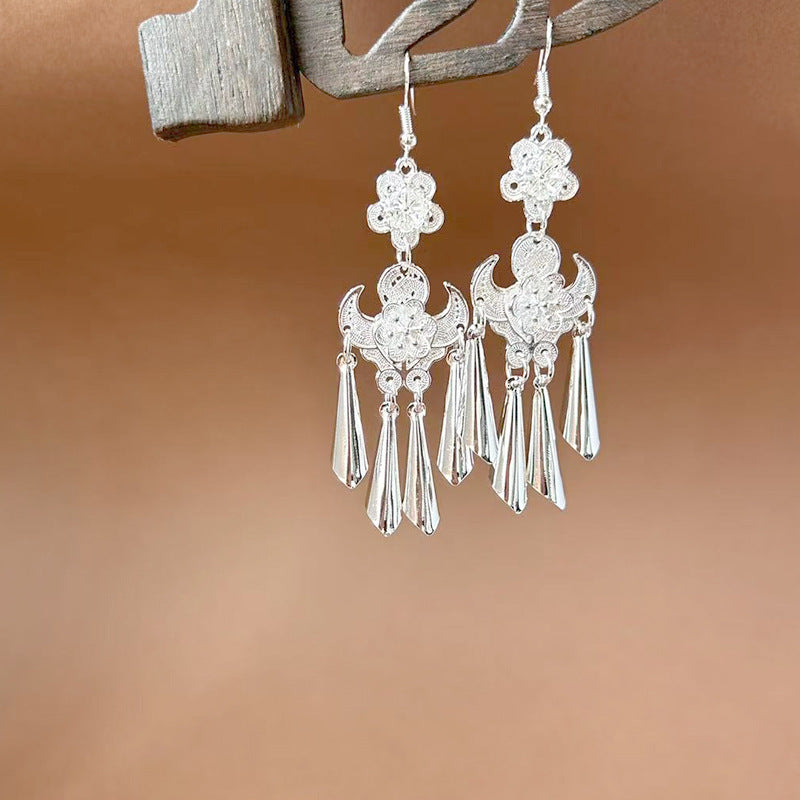 Sier Ethnic Style Peacock Retro Ear Hook Vintage Scenic Spot Earrings