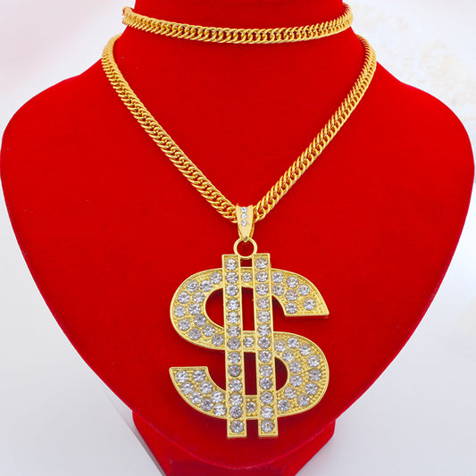 Hip Hop Diamond Dollar Nightclub Exaggerated Big Symbol Gold Necklaces