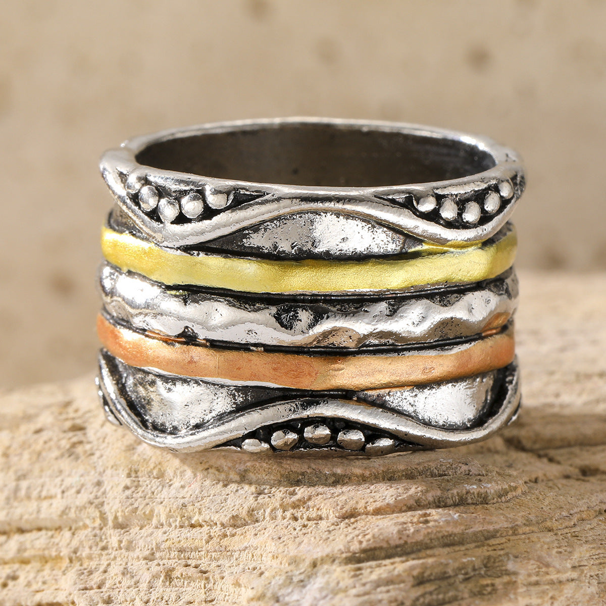 Women's & Men's Bohemian Wide Face Three-color Retro Fashion Ring