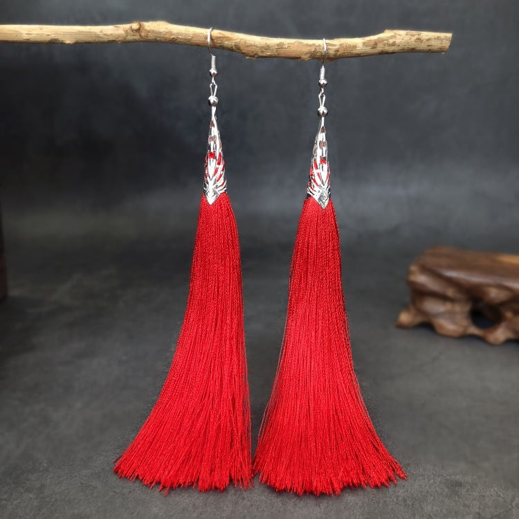 Women's Ethnic Style Tassel Classical Temperament Long Rings
