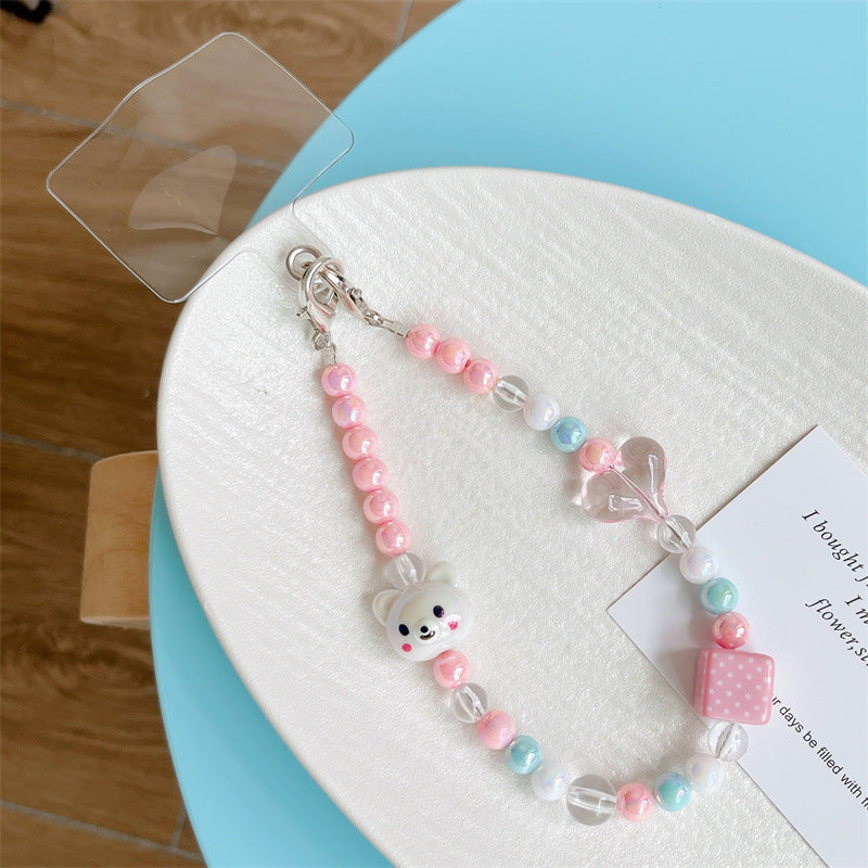 Women's Solid Beads Phone Case Handmade Lanyard Bracelet