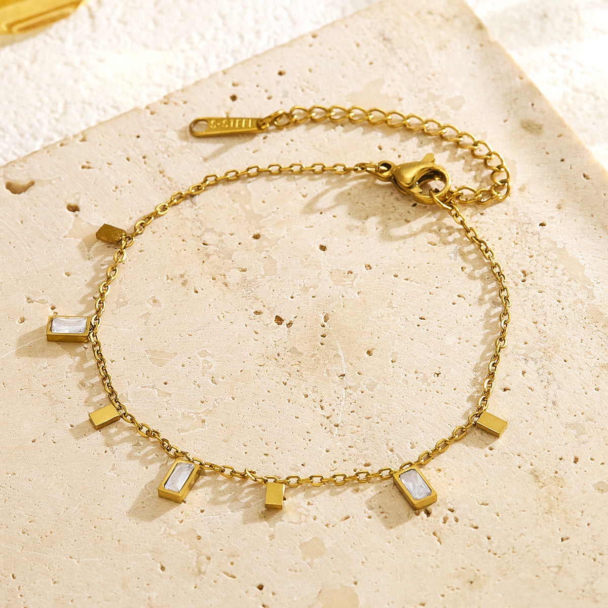 Small Square Inlaid Zircon Design Stainless Bracelet