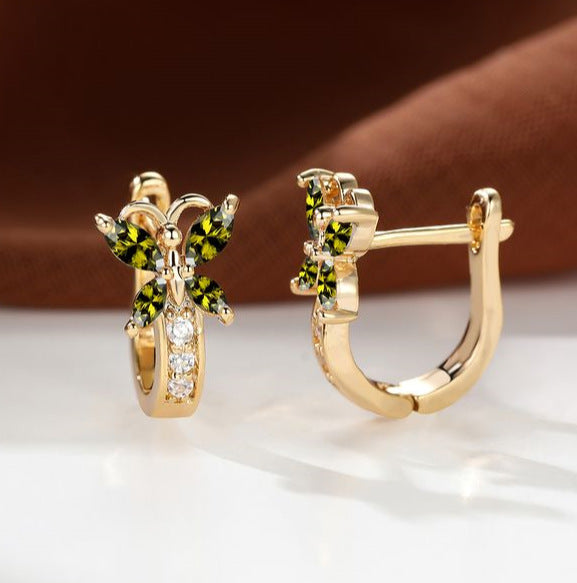 Women's Vintage Pastoral Style Edge Inlaid Zircon Small Butterfly Clip Earrings