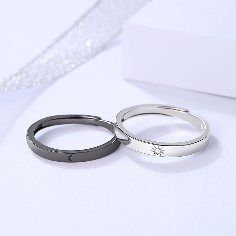 Lovers Black White Pair Of Open Long-distance Love Rings