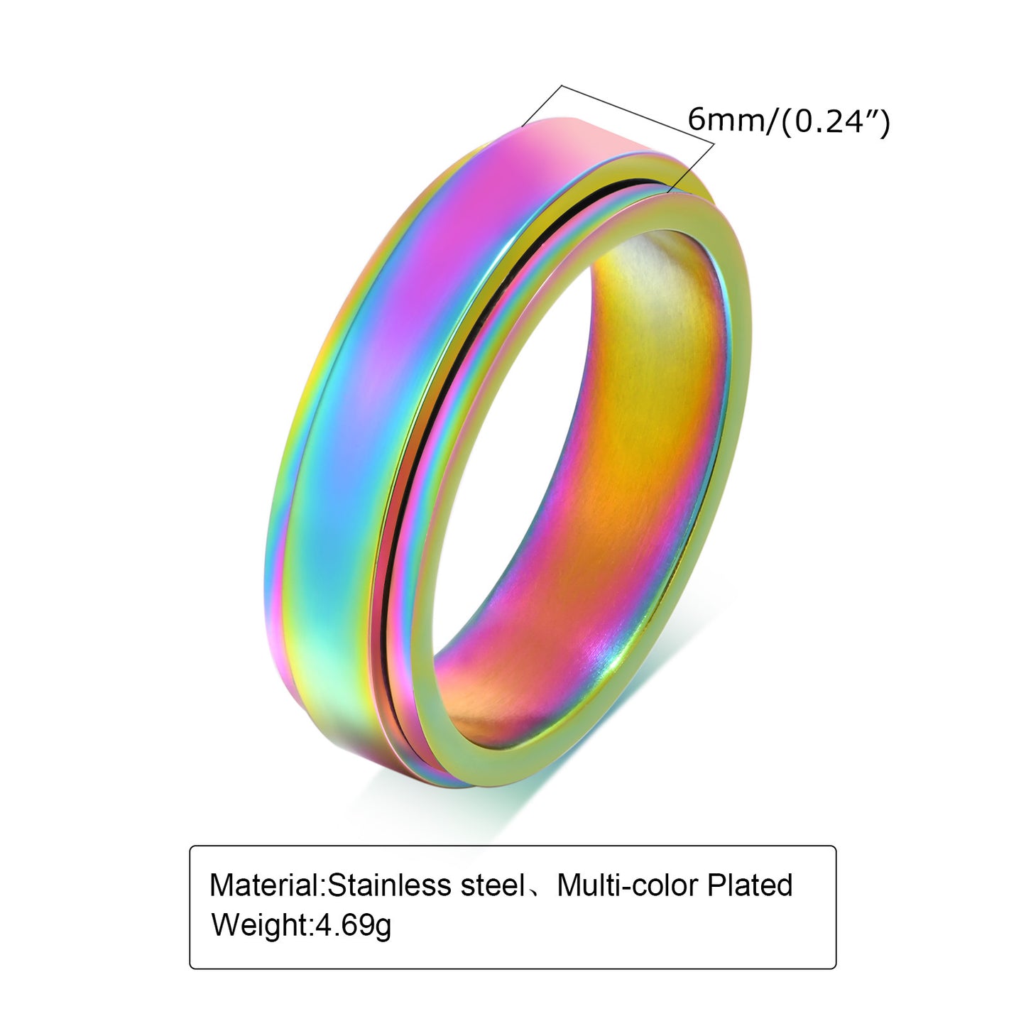 Women's & Men's Rotatable Stainless Steel Couple Golden Rotating Glossy Rings