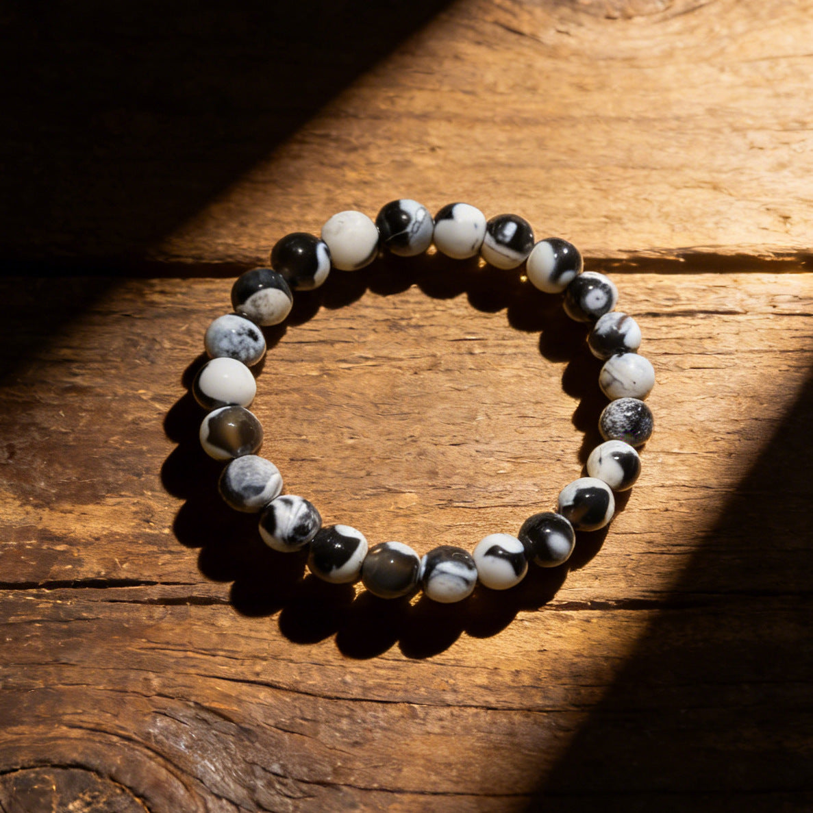 Black White Fire Agate Natural Stone Handmade Bracelet