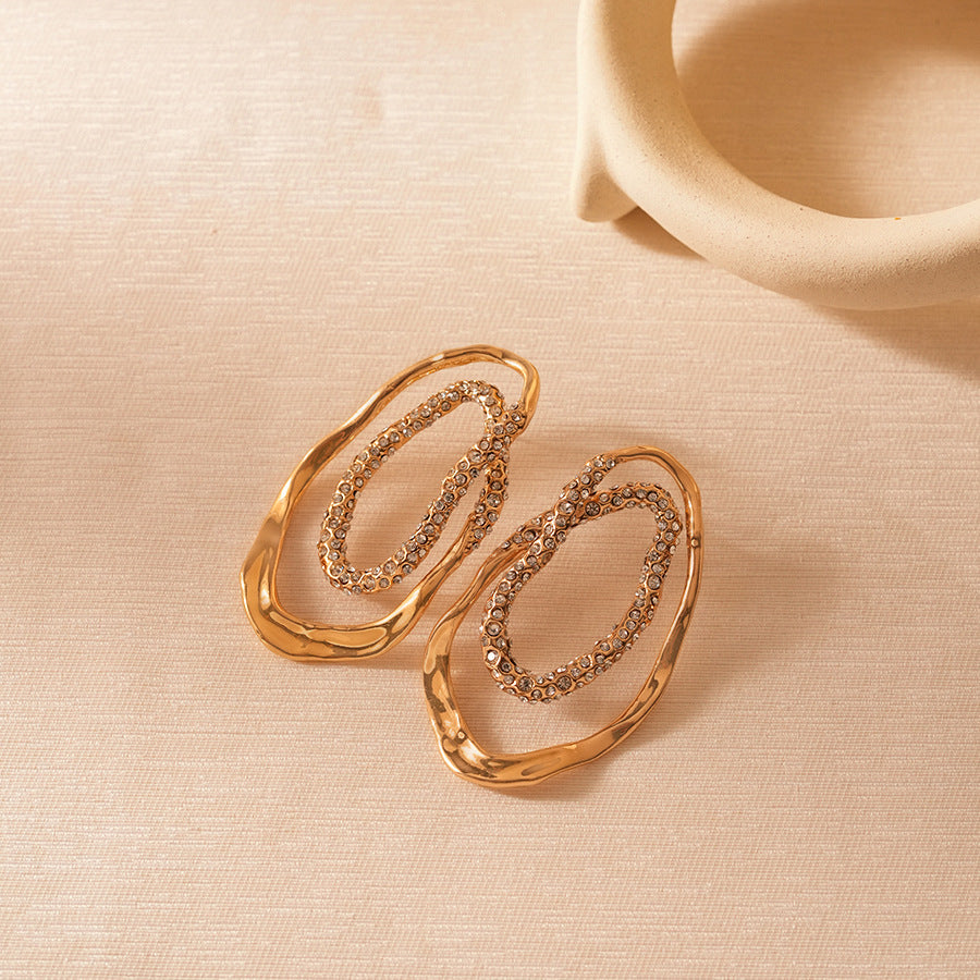 Sier Oval Geometric Ear Niche Irregular Stud Earrings