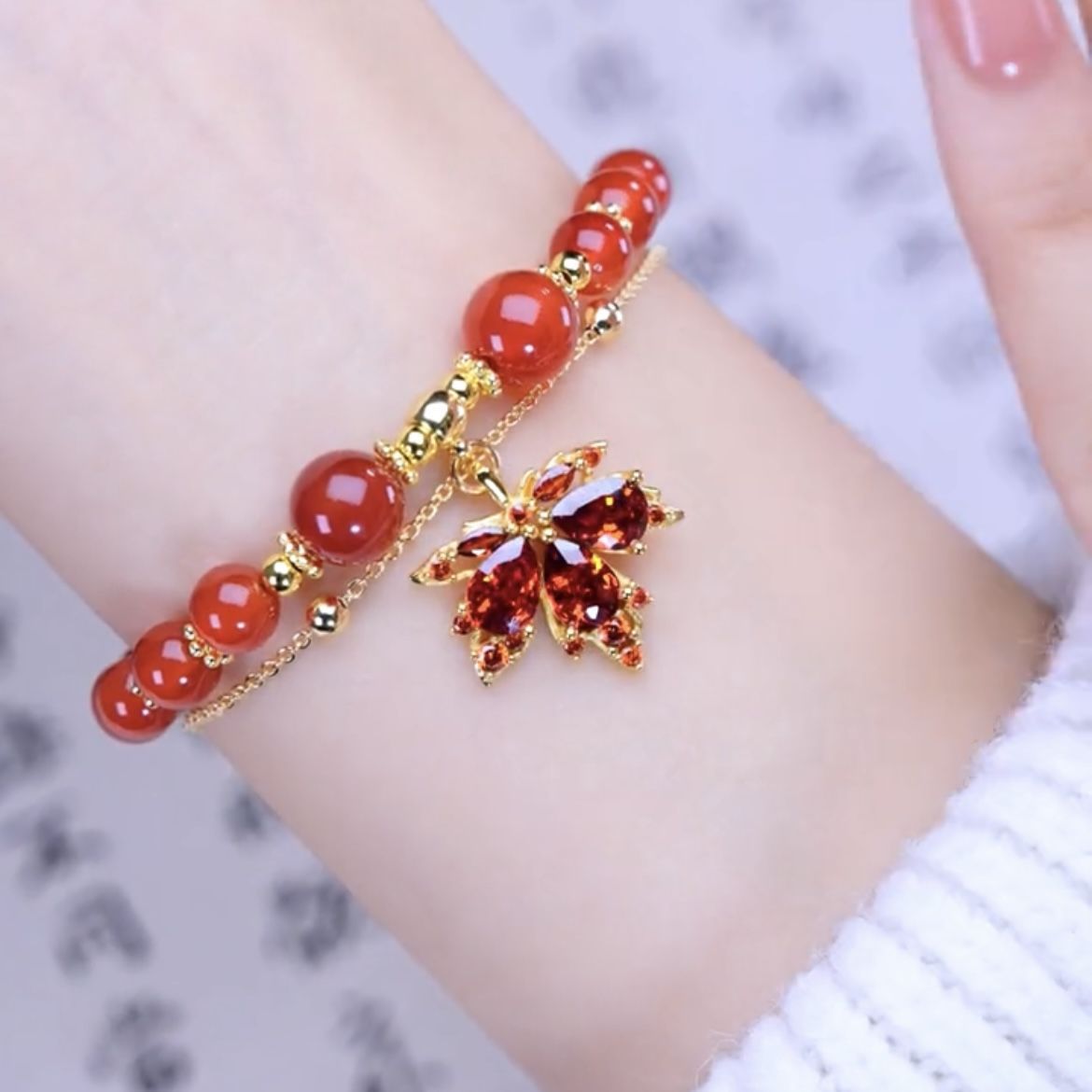 Agate Maple Leaf Female Chinese Style Design Bracelets