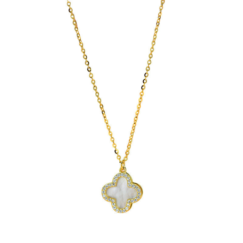 Women's Hollow Black White Four-leaf Flower Clavicle Chain Necklace