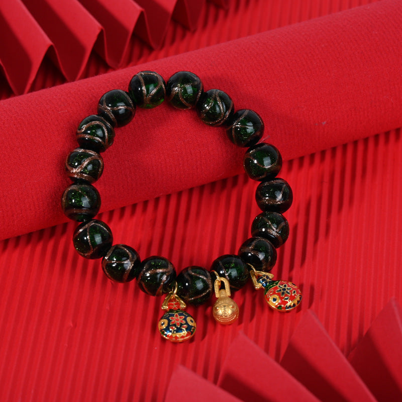Gray Colored Glaze Chinese Style Colorful Swallowing Gold Bracelet
