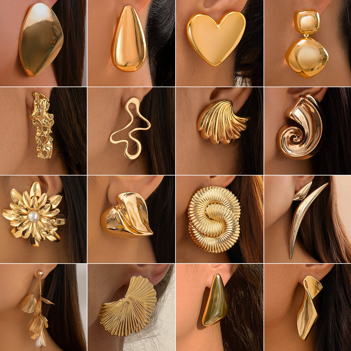 Women's Style Exaggerated Irregular Ear Punk Metal Fold Water Stud Earrings