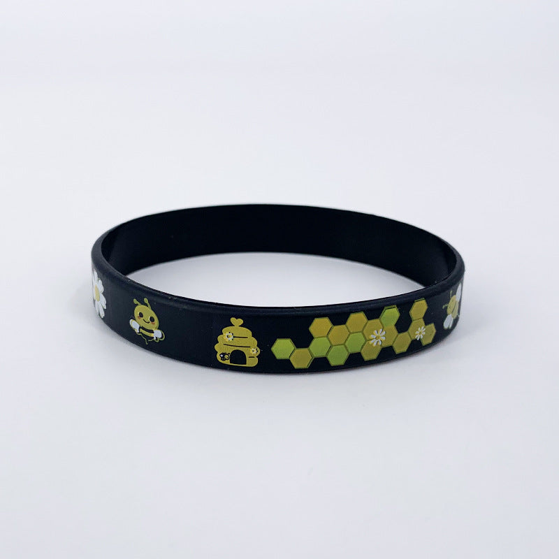 Bee Honeycomb Color Printing Cute Cartoon Style Pattern Elastic Bracelets