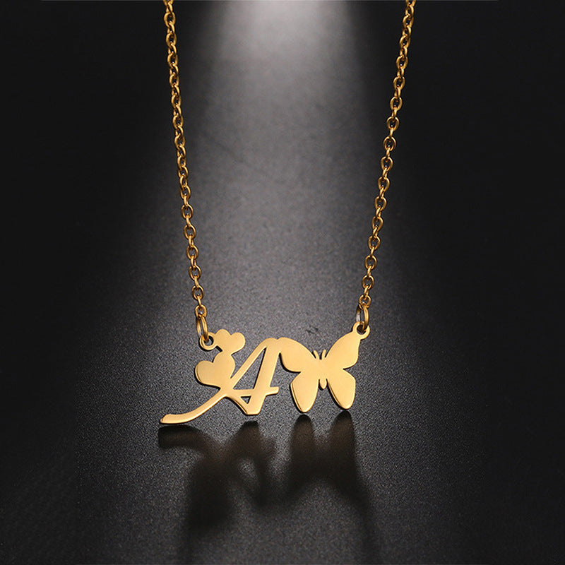 Stainless Steel Butterfly Love Letter High-grade Clavicle Pendants