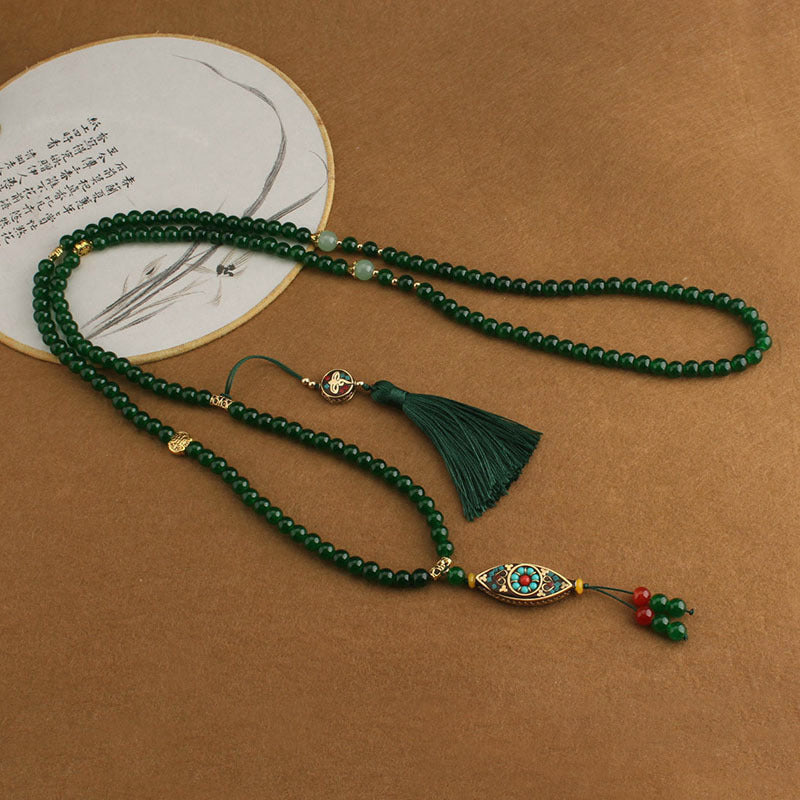 Chinese Style Long Round Beads Chain Necklaces