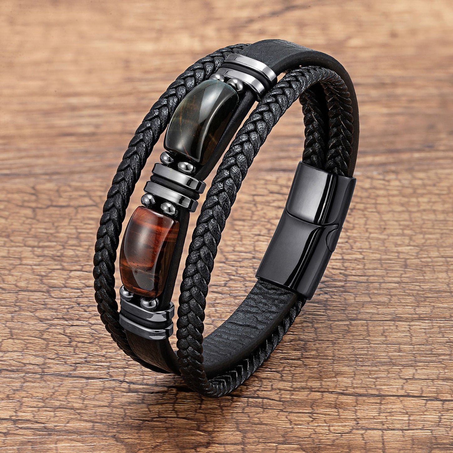 Men's Eye Leather Rope Stainless Steel Magnetic Buckle Bracelet