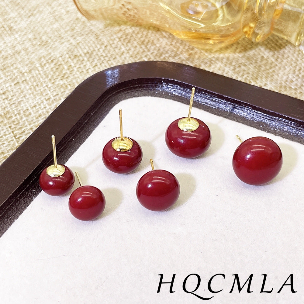 Cherry Color Atmosphere Accessories Wine Steamed Earrings