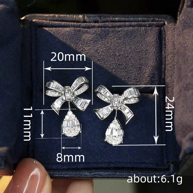 Lady Sweet Exquisite Bow Micro Inlaid Stud Earrings