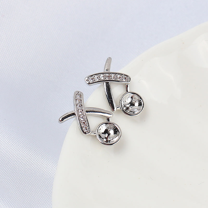 Women's Electroplated Real Gold X Type Zircon Pearl Auricular Needle Sier Stud Earrings
