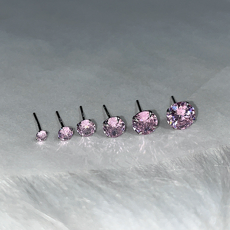Women's Flash Pink Diamond Zircon Ear Bone Pin Stud Earrings