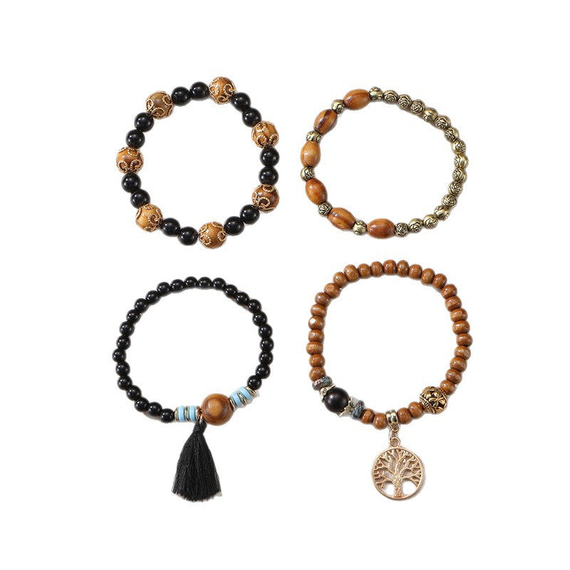 Bohemian Style Wooden Bead Beaded Elastic Bracelet
